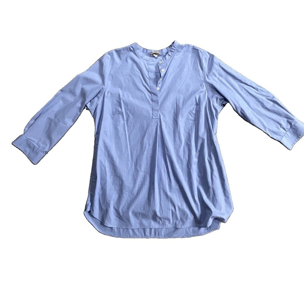 Duluth Trading Women's Large Blue 3/4 Sleeve Henley Tunic Shirt Cotton Blend